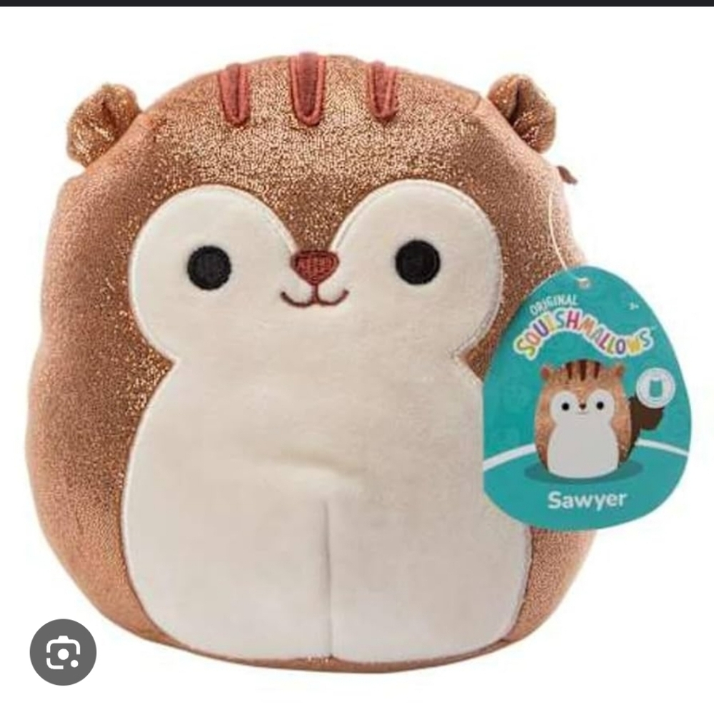 Squishmallows Sawyer Gold Shimmer Brown White Chipmunk Squirrel Plush